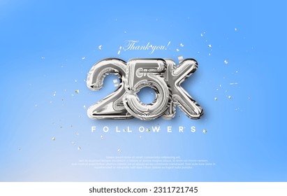 Thank you for the 25k followers with silver metallic balloons illustration. svg