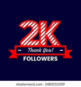 Thank You for 2k Followers on social media. Two thousand followers Banner Banner with red and white color Decorative Elements