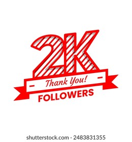 Thank You for 2k Followers on social media. Two thousand followers Banner Banner with red and white color Decorative Elements