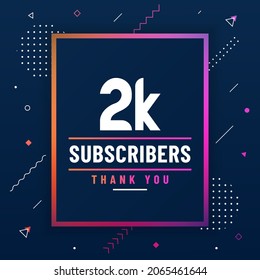 Gracias suscriptores de 2K, 2000 suscriptores celebran diseño colorido moderno.