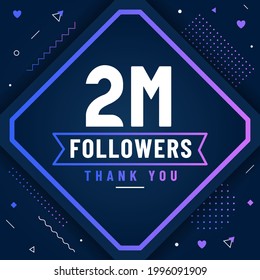 Thank you 2M followers, 2000000 followers celebration modern colorful design.