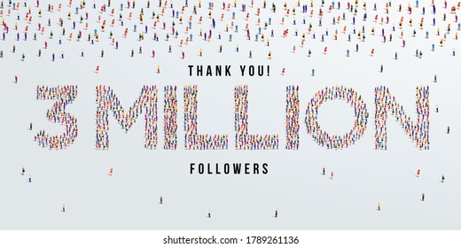 Thank you 3 million or three million followers design concept made of people crowd vector illustration.