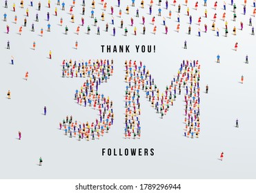 Thank you 3 million or three million followers design concept made of people crowd vector illustration.