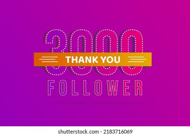 Thank you 3000 follower illustration with thanks on ribbon. Vector illustration in flat style,greeting card,thank you card
