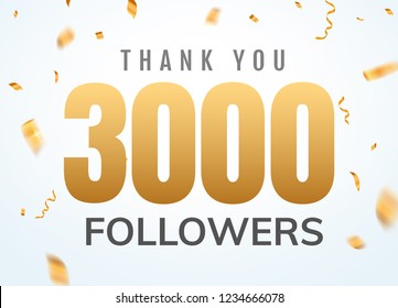 Thank you 3000 followers design template social network number anniversary. Social users golden number friends thousand celebration.