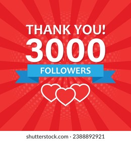 Thank you 3000 followers icon in flat style. Subscription amount vector illustration on isolated background. 3k follower sign business concept.