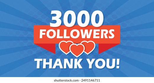Thank you 3000 followers icon in flat style. Subscription amount vector illustration on isolated background. 3k follower sign business concept.
