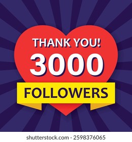 Thank you 3000 followers icon in flat style. Subscription amount vector illustration on isolated background. 3k follower sign business concept.