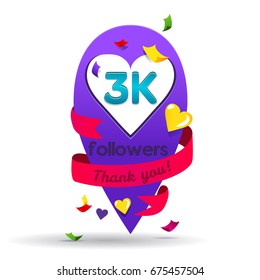 Thank you 3000 followers network card. Vector design template for friends, subscribers and followers. Banner for Social Networks. Card for user who celebrates a big number of followers.