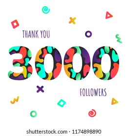 Thank you 3000 followers numbers postcard. Congratulating gradient flat style gradient 3k thanks image vector illustration isolated on white background. Template for internet media and social networks