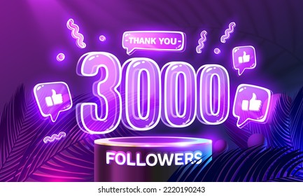 Thank you 3000 followers, peoples online social group, happy banner celebrate, Vector illustration