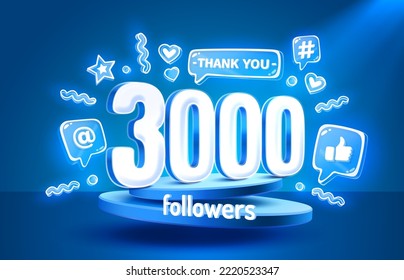 Thank you 3000 followers, peoples online social group, happy banner celebrate, Vector illustration