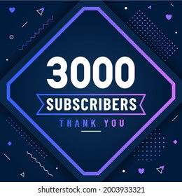 Thank you 3000 subscribers, 3K subscribers celebration modern colorful design.
