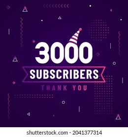 Thank you 3000 subscribers, 3K subscribers celebration modern colorful design.