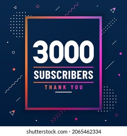 Thank you 3000 subscribers, 3K subscribers celebration modern colorful design.