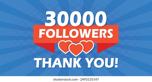 Thank you 30000 followers icon in flat style. Subscription amount vector illustration on isolated background. 30k follower sign business concept.