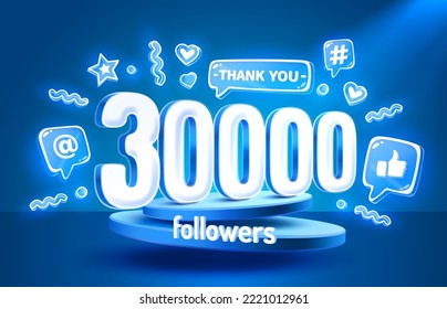 Thank you 30000 followers, peoples online social group, happy banner celebrate, Vector illustration