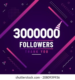 Thank you 3000000 followers, 3M followers celebration modern colorful design.