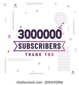 Thank you 3000000 subscribers, 3M subscribers celebration modern colorful design.