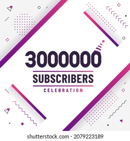 Thank you 3000000 subscribers, 3M subscribers celebration modern colorful design.