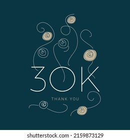 Thank you for 30k followers, 30,000 followers gold, followers to celebrate on social media, 30K, subscribers Vector illustration. Minimalist