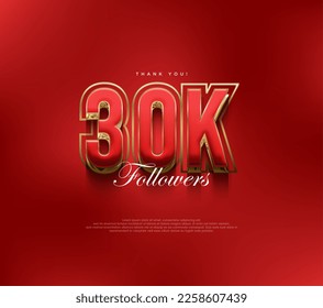 Thank you 30k followers greetings, bold and strong red design for social media posts.