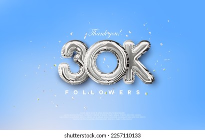 Gracias por los 30K seguidores con ilustración de globos metálicos de plata.