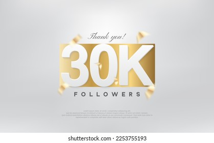 thank you 30K followers, simple design with numbers on gold paper.