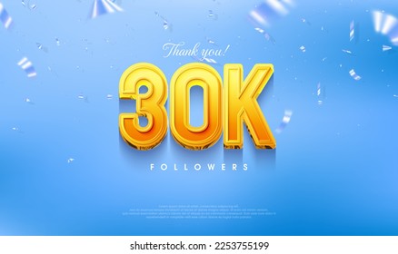 Thank you for 30k loyal followers, greeting design for social media posts.