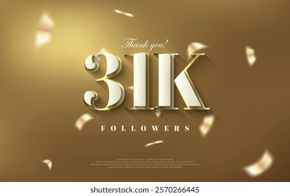 Thank you 31k followers background, shiny luxury gold design.