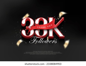 Thank you 33k followers, with 3d numbers with red ribbon.