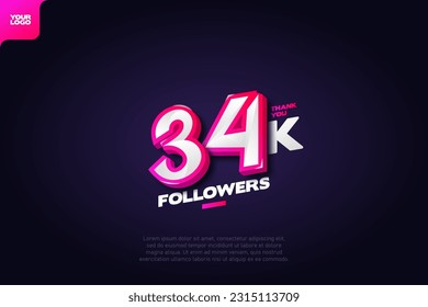 Thank you 34K Followers with Dynamic 3D Numbers on Dark Blue Background