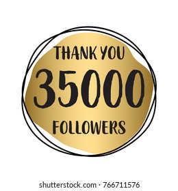 Thank you 35 000 followers. Vector illustration with gold for social network friends, followers, web users. Thank you celebrate of subscribers, followers, likes.