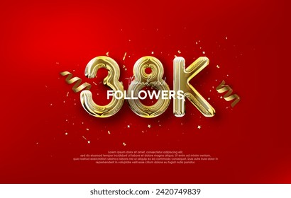 Thank you for the 38k followers with metallic gold balloons illustration.