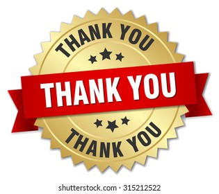 Thank You 3d Gold Badge With Red Ribbon