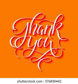 Thank You 3D hand drawn calligraphic scratch ornate volumed lettering on orange background. Thanksgiving day concept. 