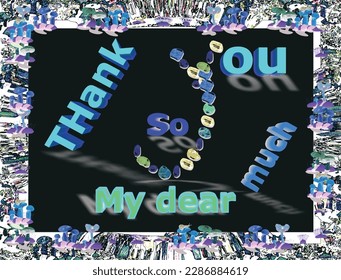 Thank you 3d letters black and blue colors text is an amazing expression of gratitude calligraphy design painting ,great for gratefulness greeting card and also excellent for decoration and print 