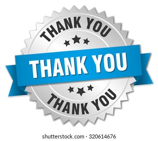 Thank You 3d Silver Badge With Blue Ribbon