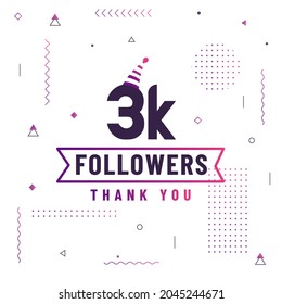 Thank you 3K followers, 3000 followers celebration modern colorful design.