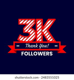 Thank You for 3k Followers on social media. Three thousand followers Banner Banner with red and white color Decorative Elements