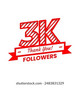 Thank You for 3k Followers on social media. Three thousand followers Banner Banner with red and white color Decorative Elements