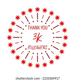 Thank You 3K Followers Template Design. Social media festive banner. Red and white background.