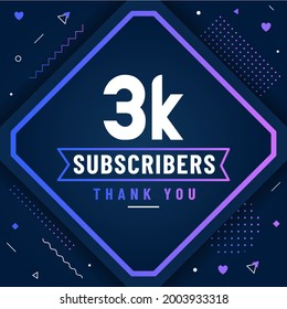 Thank you 3K subscribers, 3000 subscribers celebration modern colorful design.
