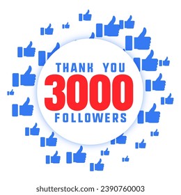 thank you 3k or three thousands number followers template with likes sign vector