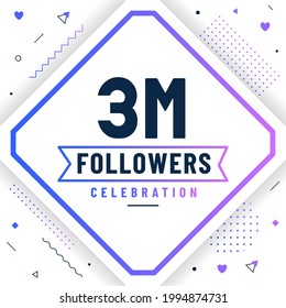 Thank you 3M followers, 3000000 followers celebration modern colorful design.