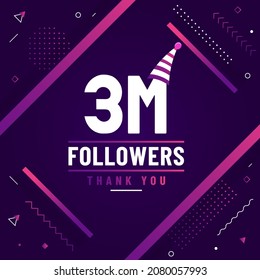 Thank you 3M followers, 3000000 followers celebration modern colorful design.