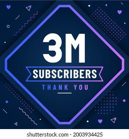 Thank you 3M subscribers, 3000000 subscribers celebration modern colorful design.
