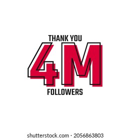 Thank You 4 M Followers Card Celebration Vector Post Social Media Template.