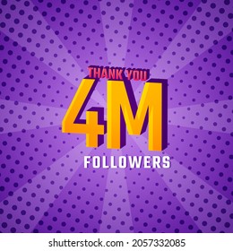 Thank You 4 M Followers Card Celebration Vector. 4000000 Followers Congratulation Post Social Media Template.