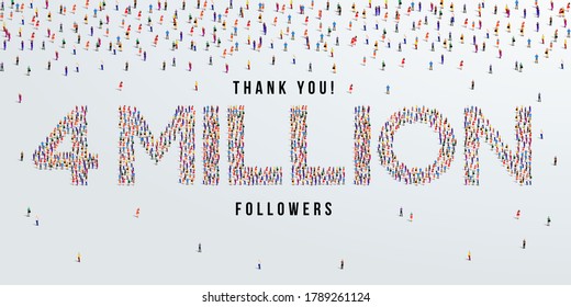 Thank you 4 million or four million followers design concept made of people crowd vector illustration.